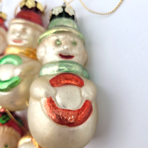 Glass Ornaments Set 7 1992 Snowman Santa 3.5'' Christmas Tree Ornaments Vintage - Picture 6 of 9